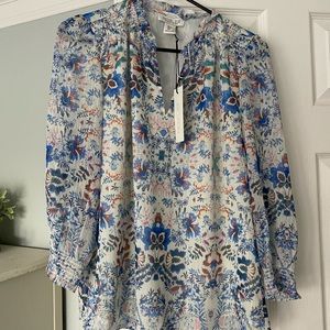 Rachel Zoe spring blouse floral v-neck  3/4 sleeve